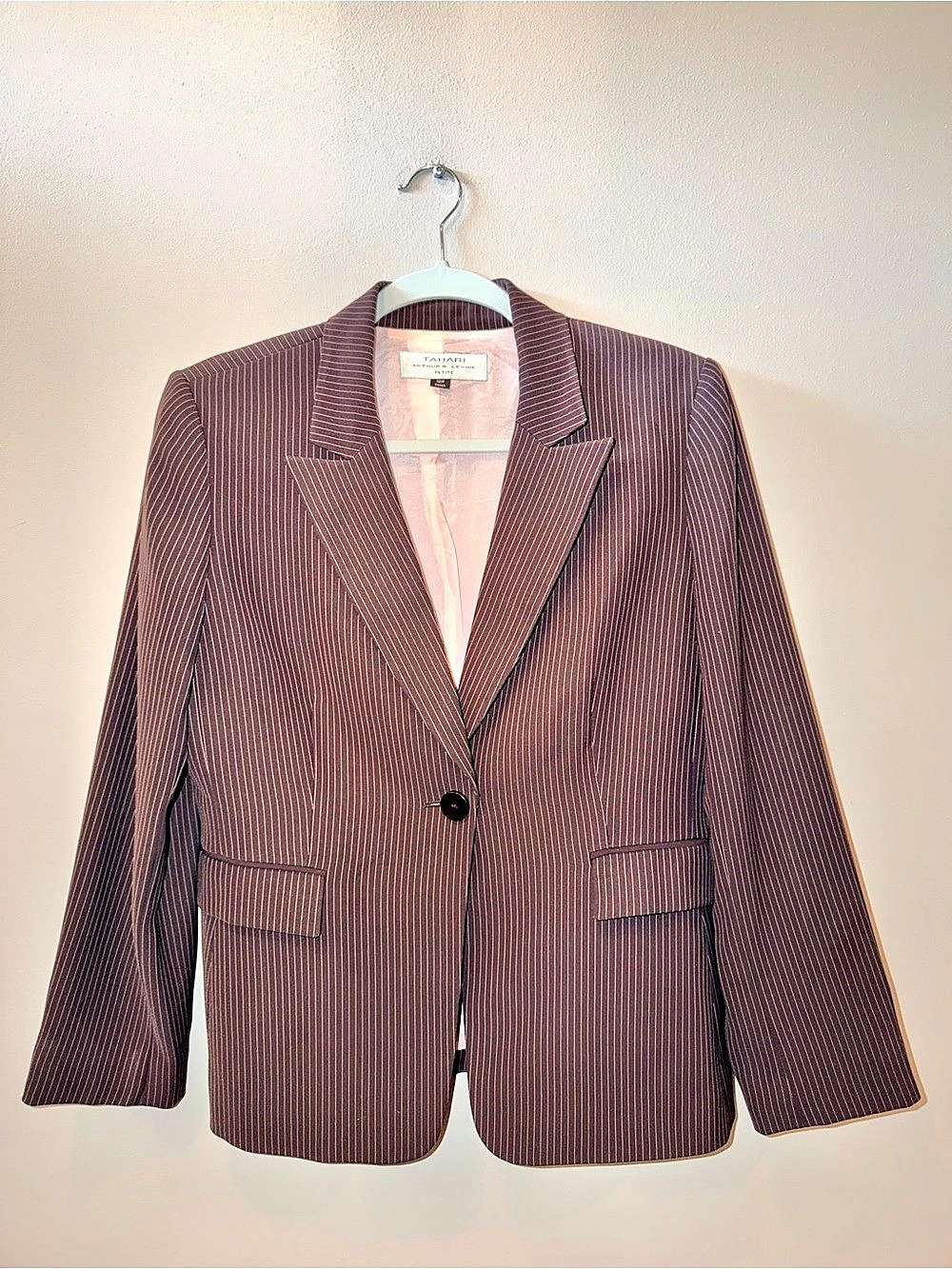 Tahari Arthur S. Levine Petite Brown & Pink Pinstripe Tailored Blazer size 12P
